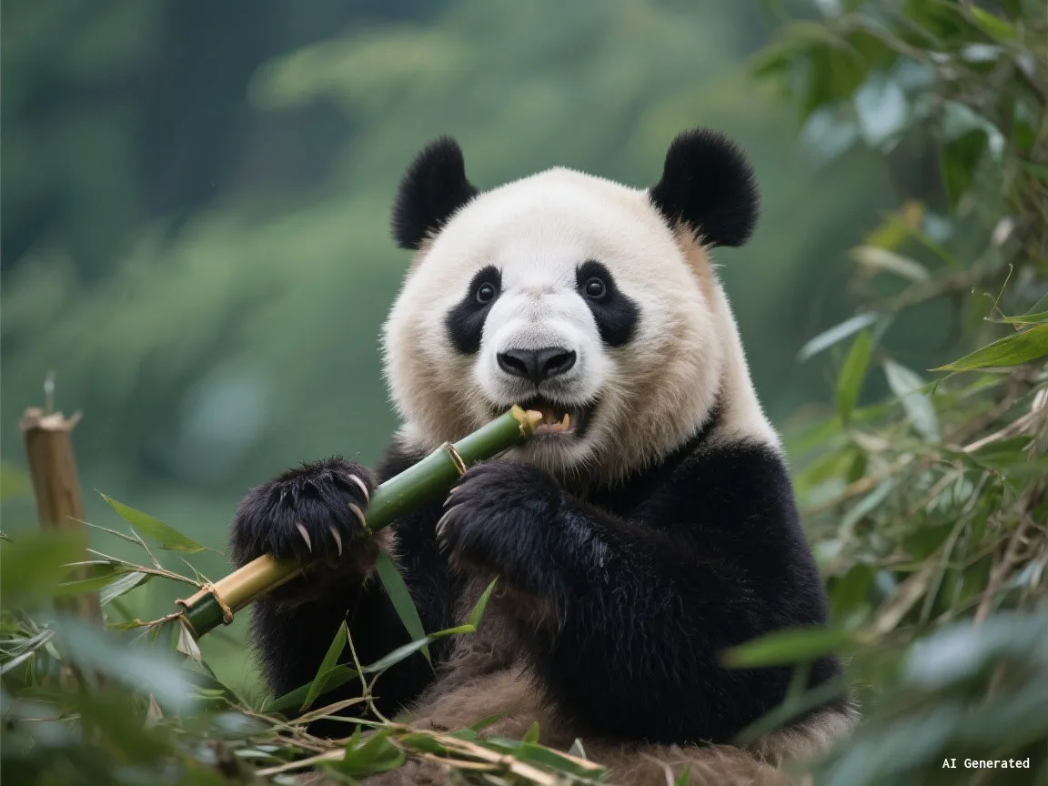 Giant panda among bamboo in natural habitat