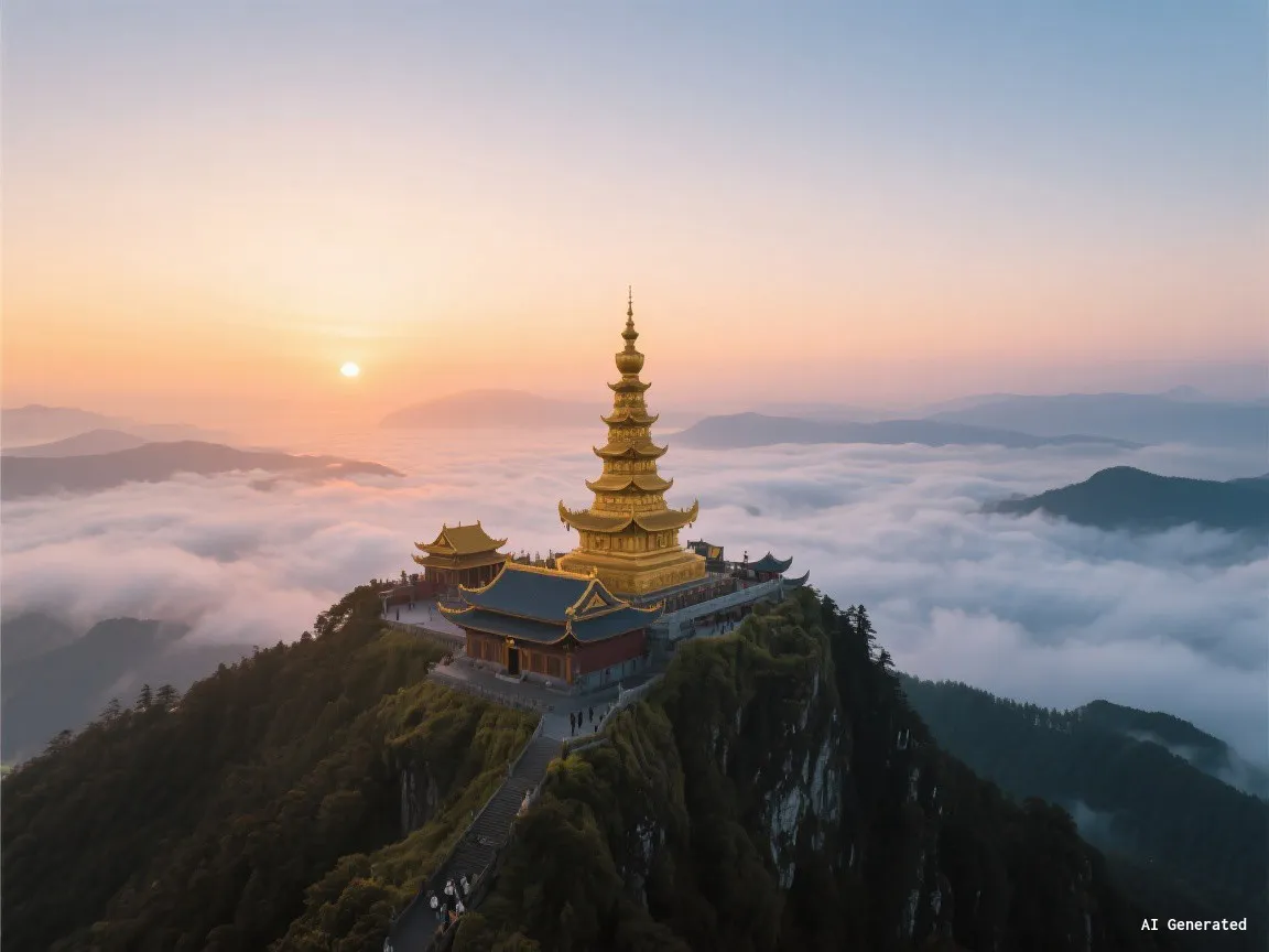 Mount Emei golden summit above the clouds